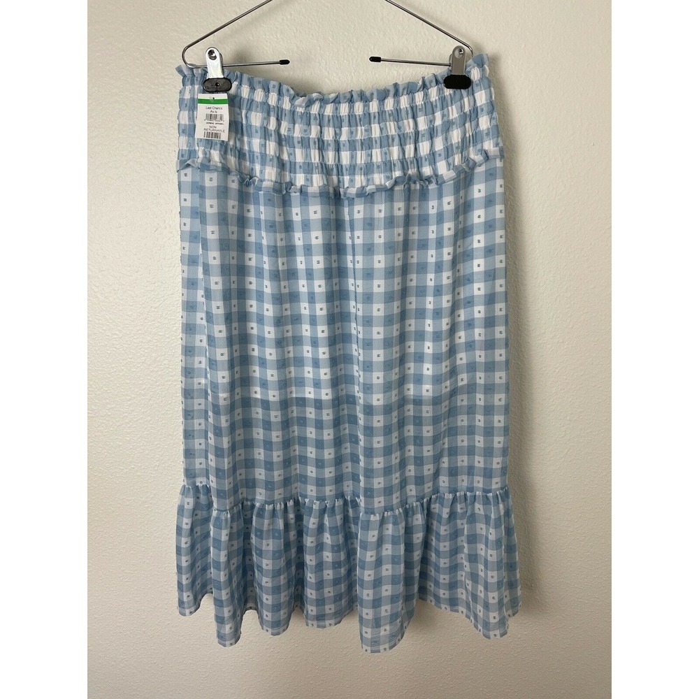Topshop NEW Gingham Smocked Tiered Midi Skirt Size 12 Blue White Checked Women's - Picture 6 of 8